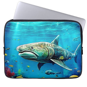 Capa Para Notebook Arte de Tubarão Predador Oceânico