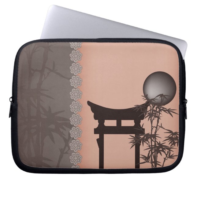 Capa Para Notebook Arte digital asiática marrom Torii bamboo lua (Frente)