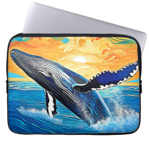 Capa Para Notebook Arte do Salto do Pôr do Sol da Jubarte