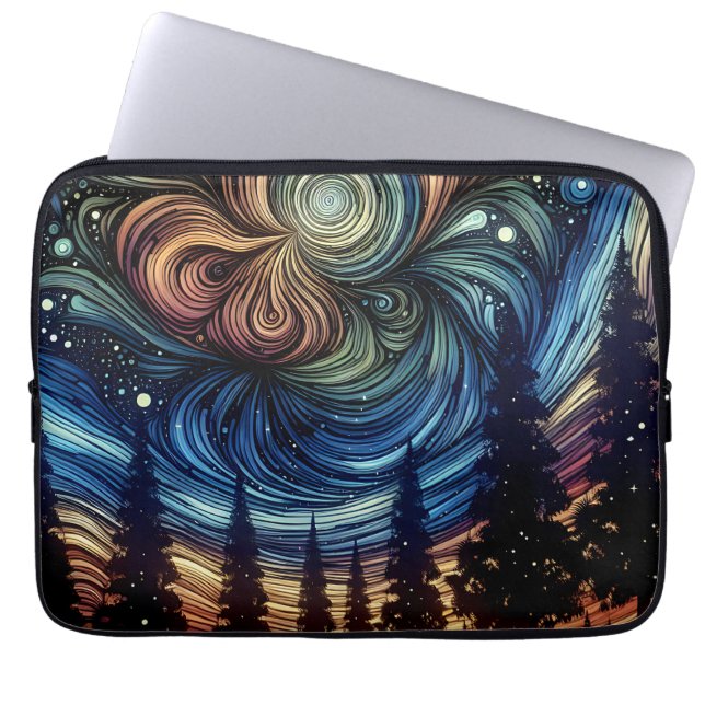 Capa Para Notebook Arte Etéreo Místico com Árvores e Céu Noturno (Frente)