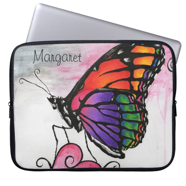 Capa Para Notebook Arte Fantasia Original Borboleta Monarca Arco-íris (Frente)