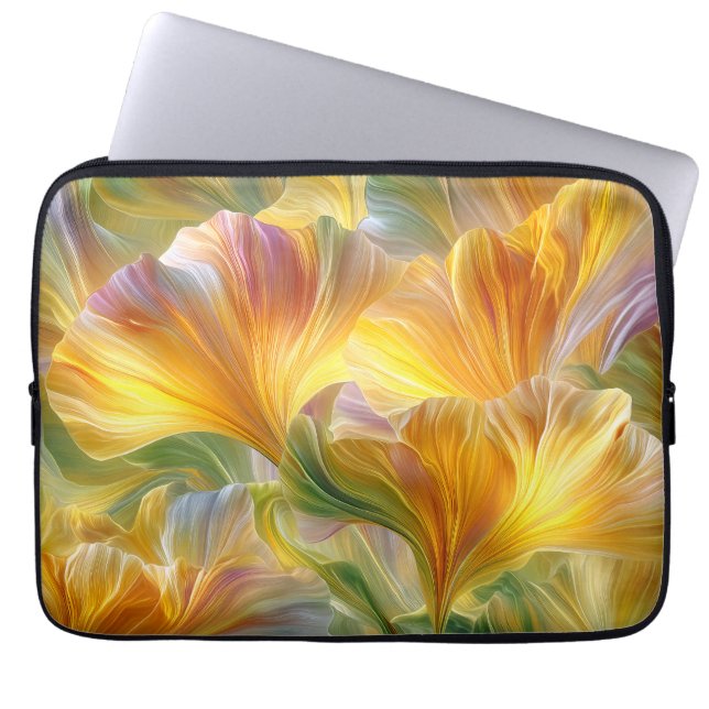 Capa Para Notebook Arte Floral Abstrata com Pétalas Amarelas (Frente)
