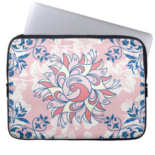Capa Para Notebook Arte Floral Azul e Rosa, Vida Brilhante