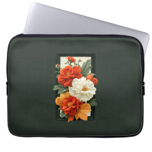 Capa Para Notebook Arte Floral Laranja e Branco Elegante