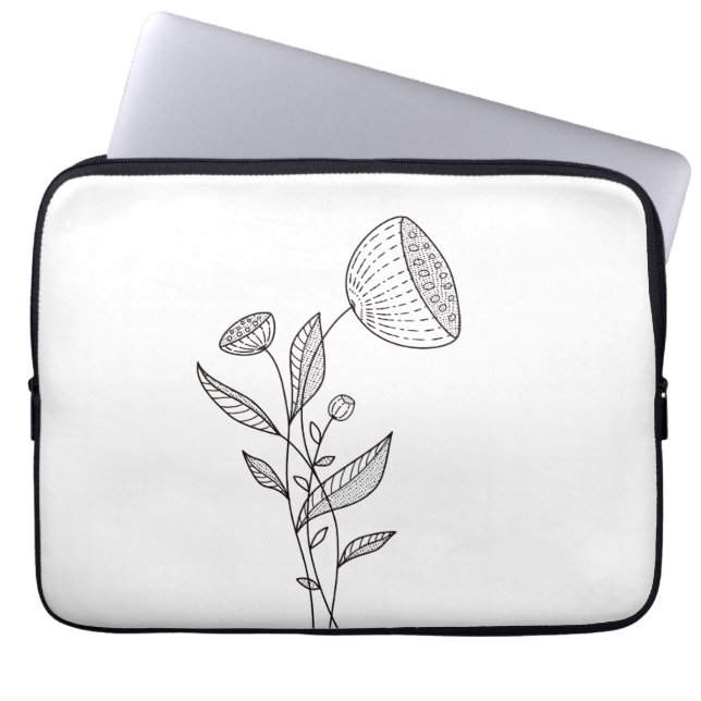 Capa Para Notebook Arte Floral Minimalista Preta E Branca (Frente)
