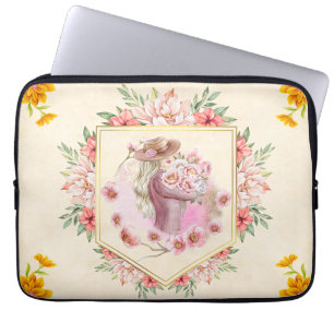Capa Para Notebook Arte Floral Rosa, Dama da Primavera