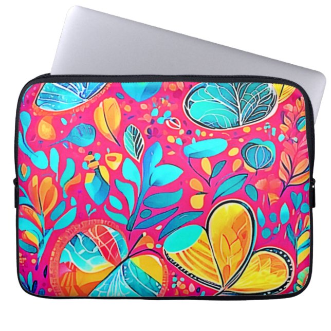 Capa Para Notebook Arte Floral Vibrante (Frente)
