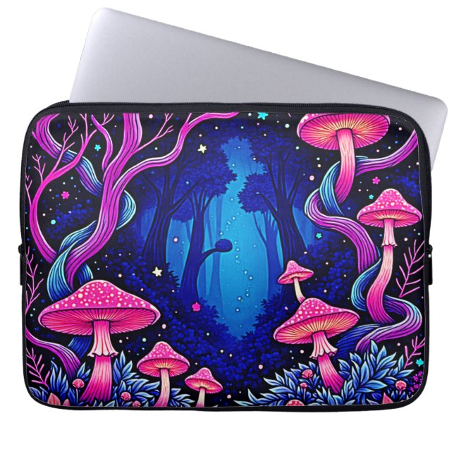 Capa Para Notebook Arte Floresta de Cogumelo Rosa Neon (Frente)