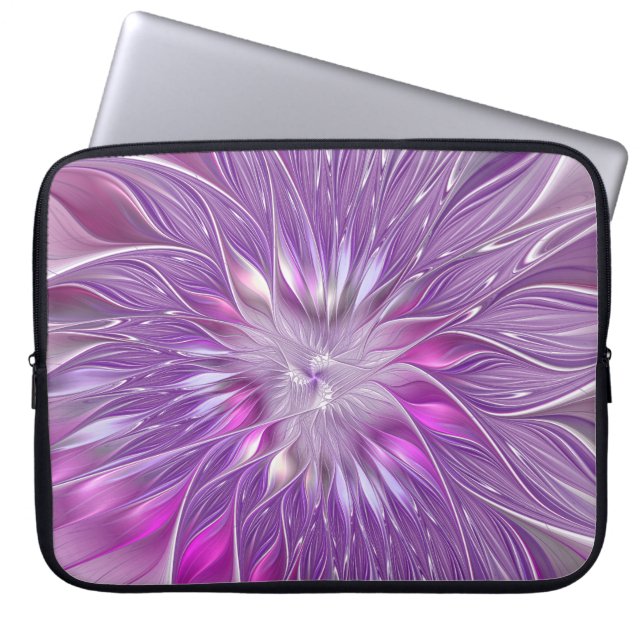 Capa Para Notebook Arte Fractal Abstrata Flor Paixão Roxo Rosa (Frente)