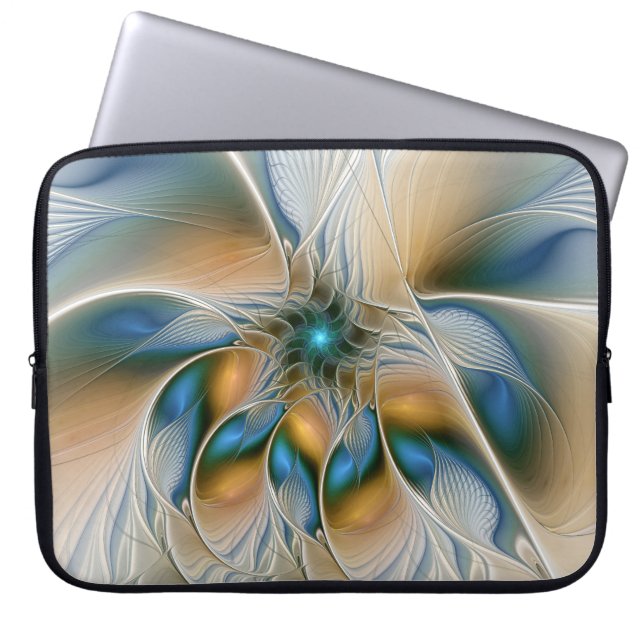Capa Para Notebook Arte Fractal, Abstrato Fantasia, Com Azul (Frente)