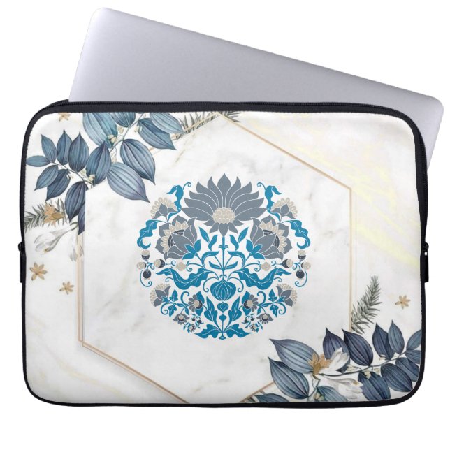 Capa Para Notebook Arte Gráfica Floral, Teal Mandala Frame Floral (Frente)