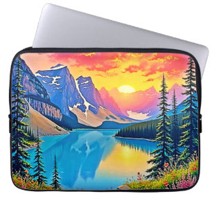 Capa Para Notebook Arte Majestosa do Lago da Montanha ao Pôr do Sol