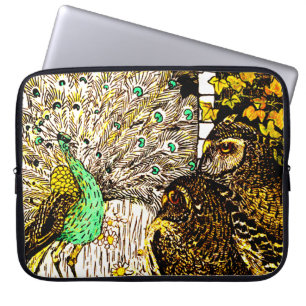 Capa Para Notebook Arte Neerlandesa Nouveau Peacock e Corujas