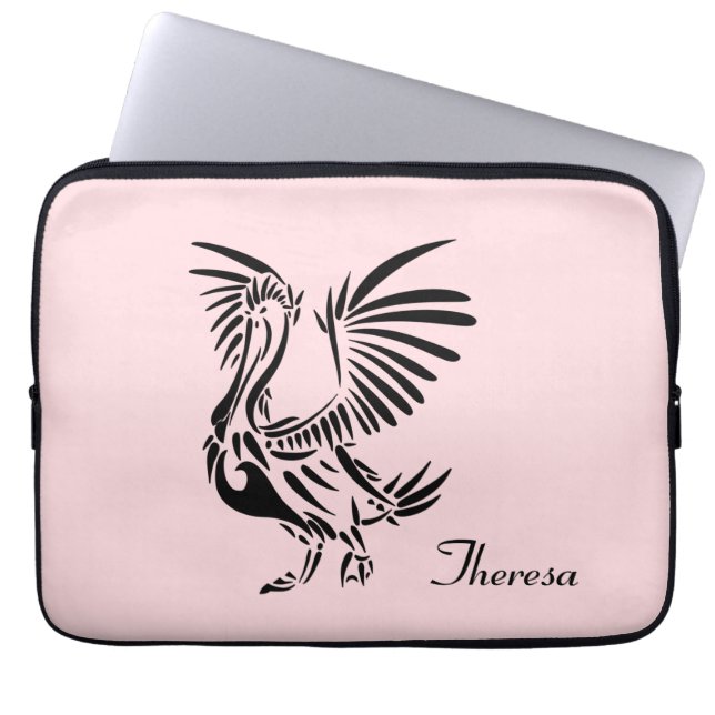 Capa Para Notebook Arte Tribal de Pelicano em Rosa (Frente)