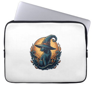 Capa Para Notebook Arte Vetorial de Gato de Bruxa Vintage Lua Hallowe