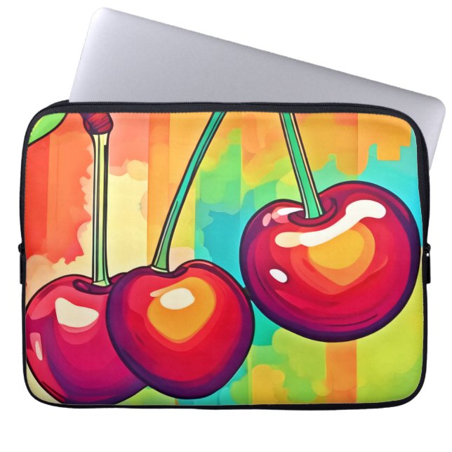 Capa Para Notebook Arte Vibrante de Cereja (Frente)