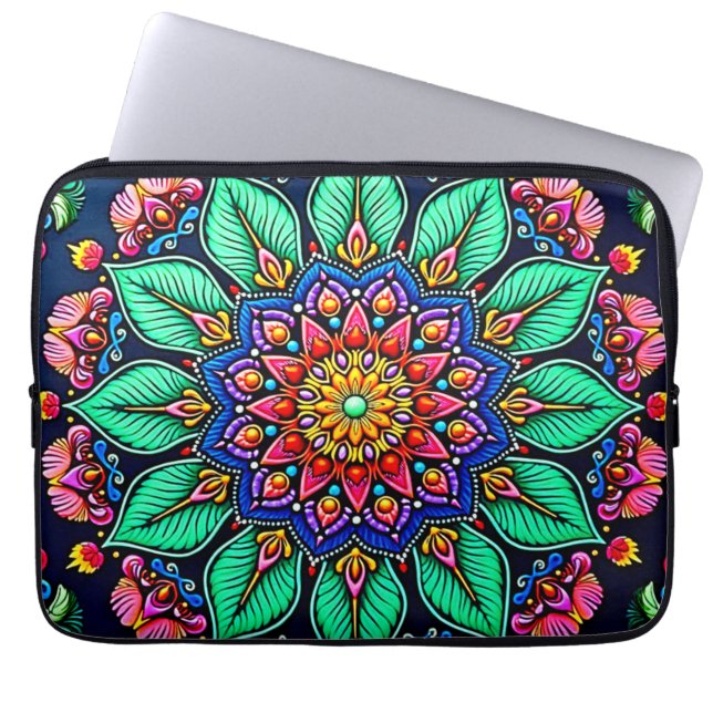 Capa Para Notebook Arte Vibrante de Mandala Floral (Frente)