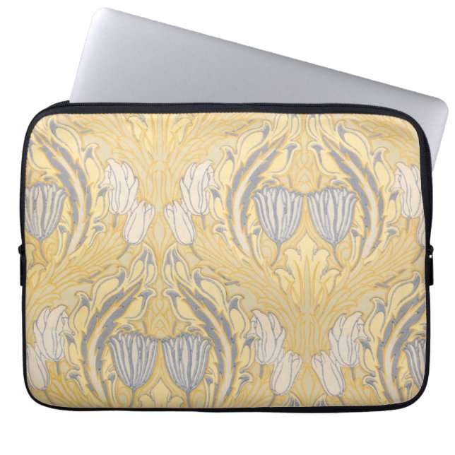 Capa Para Notebook Artes e Ofícios Walter Crane Tulipas Azuis Brancas (Frente)