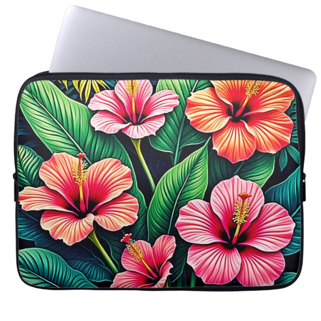 Capa Para Notebook Artesanato de Flores de Hibisco Tropical (Frente)