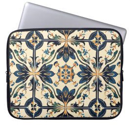 Capa Para Notebook Artisan Blue e Dourada Floral Motif