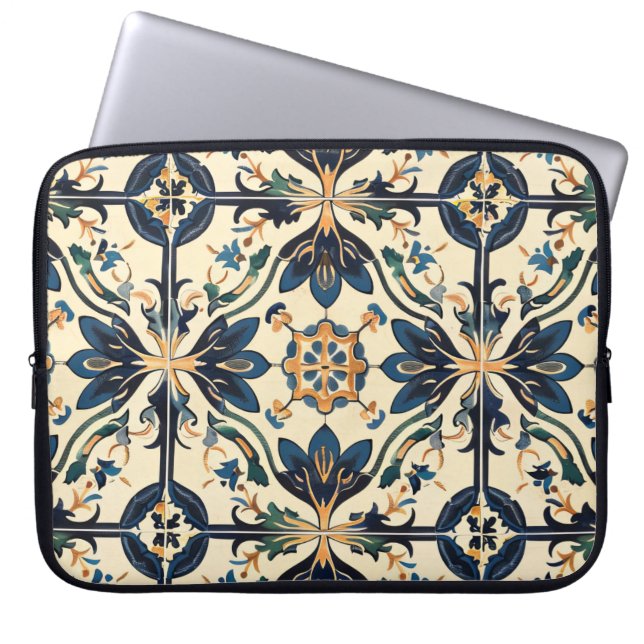Capa Para Notebook Artisan Blue e Dourada Floral Motif (Frente)
