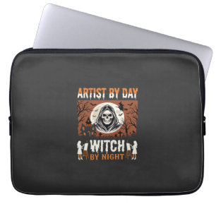 Capa Para Notebook Artista de Halloween de Dia Desenho de Bruxa à Noi