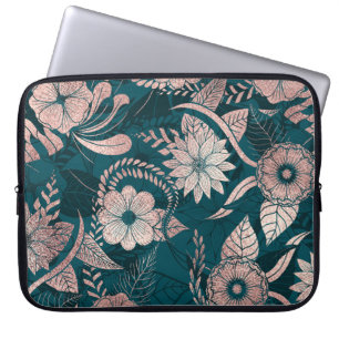 Capa Para Notebook Artsy Modern Rosa Dourada Flores Verde Emerald