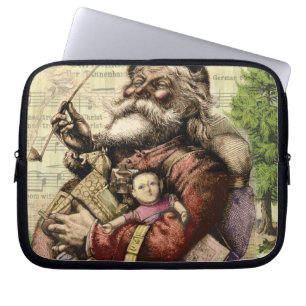 Capa Para Notebook Árvore Alegre do Papai Noel Ilustração Clássica