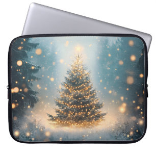 Capa Para Notebook Árvore de Natal da Floresta Mágica de Inverno Neva