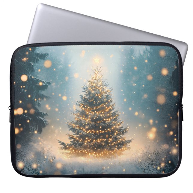 Capa Para Notebook Árvore de Natal da Floresta Mágica de Inverno Neva (Frente)