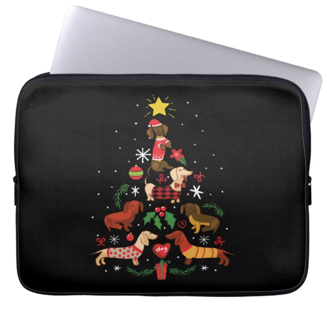 Capa Para Notebook Árvore de Natal Engraçado Dachshund (Frente)