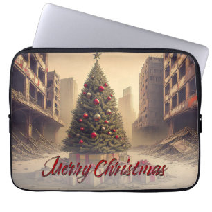 Capa Para Notebook Árvore de Natal entre Ruínas Feliz Natal
