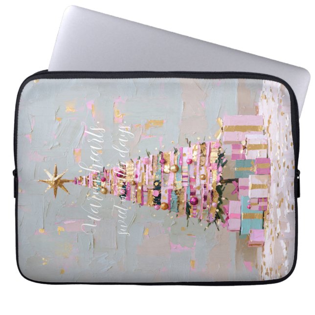 Capa Para Notebook Árvore de Natal Rosa e Dourada Impasto (Frente)