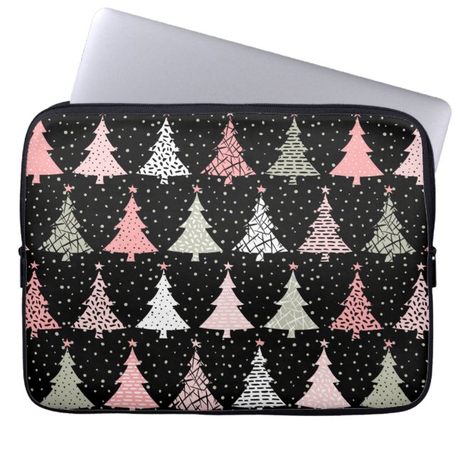 Capa Para Notebook Árvore de Natal Rosa e Verde com fundo preto (Frente)