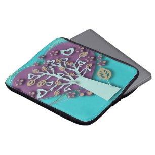 Capa Para Notebook Árvore do Amor e Romance Retro com Flores e Coraçõ