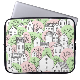 Capa Para Notebook Árvores, casas, paisagem primavera