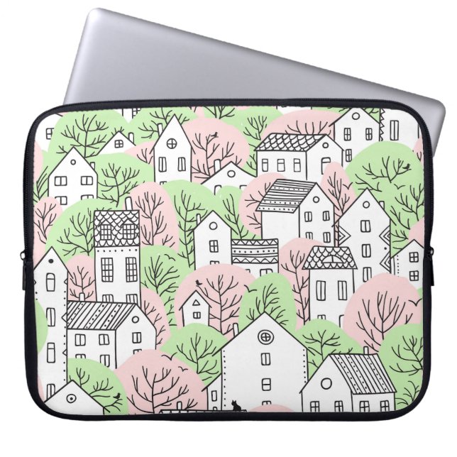Capa Para Notebook Árvores, casas, paisagem primavera (Frente)