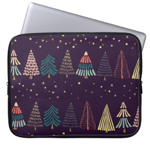 Capa Para Notebook Árvores de rabisco, estrelas, azul escuro.