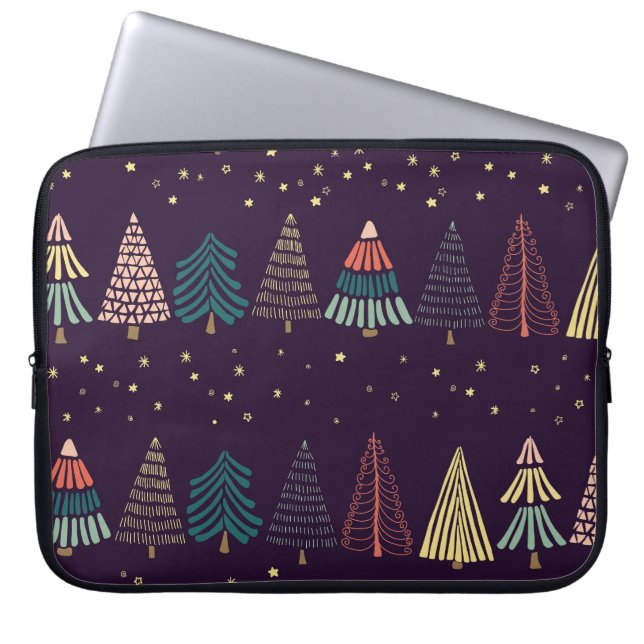 Capa Para Notebook Árvores de rabisco, estrelas, azul escuro. (Frente)