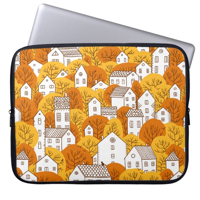 Capa Para Notebook Árvores e casas com padrão uniforme. outono, outon (Frente)