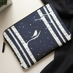 Capa Para Notebook Árvores e pássaros de inverno azul