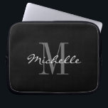 Capa Para Notebook As bolsas de laptop preto e branco glamoroso do<br><div class="desc">As bolsas de laptop preto e branco glamoroso do monograma. Design elegante da tipografia do roteiro com letra inicial monogrammed. Modelo elegante para mulheres e miúdos dos homens. Acessórios de computador feitos sob encomenda com logotipo luxuoso. Ideia bonito do presente de aniversário para a mamã, o pai, o filho, a...</div>
