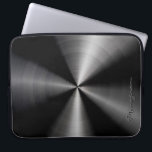 Capa Para Notebook Aspecto do Aço Inoxidável Metálico Negro brilhante<br><div class="desc">Aspecto de aço inoxidável metálico elegante e brilhante,  preto,  bolsa de laptop. Monograma personalizado e opcional.</div>