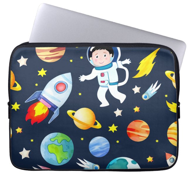 Capa Para Notebook Astronauta no Espaço Planetas e Foguetes Padrão (Frente)