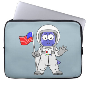 Capa Para Notebook Astronauta Parasaurolophus Segurando Bandeira Amer
