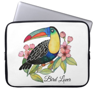 Capa Para Notebook Ave De Toucador De Aquarela Com Flores
