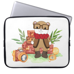 Capa Para Notebook Aventura de desenho animado de urso fofo de viagem