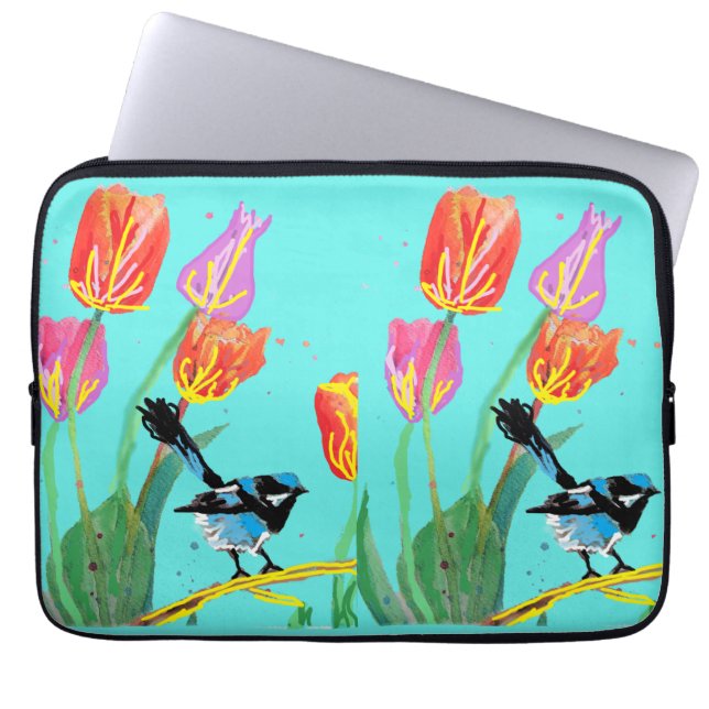Capa Para Notebook Aves australianas abstrato Blue Wren (Frente)