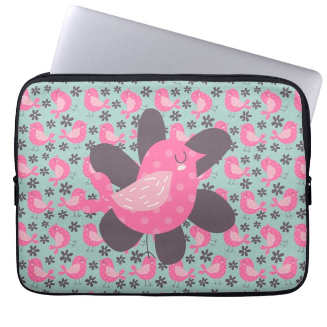 Capa Para Notebook Aves de bolinhas e Flores (Frente)