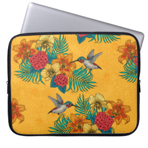 Capa Para Notebook Aves e buquês tropicais em amarelo